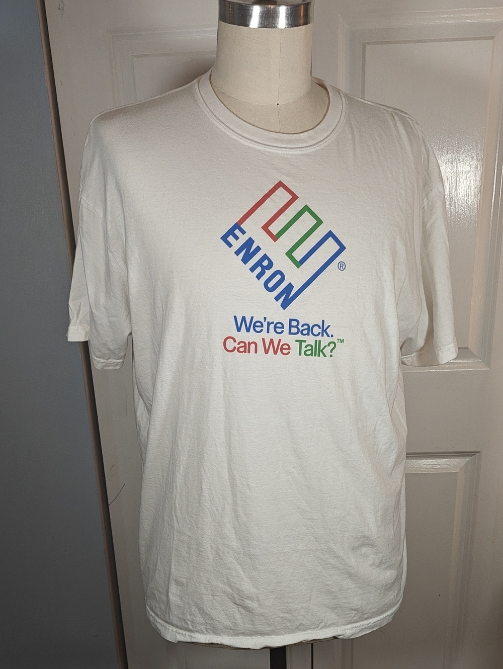 Enron We're Back Can We Talk Ironic Corporate Graphic T-Shirt XXL